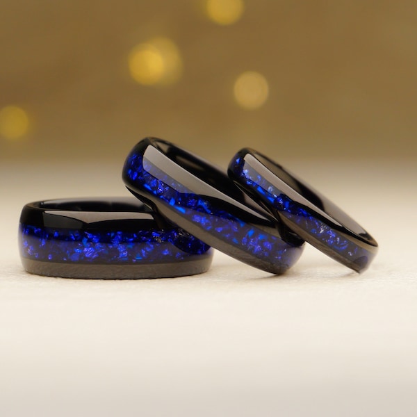 Matching Sapphire Tungsten Rings - 4MM, 6MM or 8MM width - Dark Blue Lab Created Sapphire, Unique Matching Wedding bands
