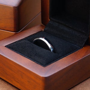 silver tungsten ring, classic silver mirror polished 4mm ring, minimalist womens wedding band, luxury wood ring box