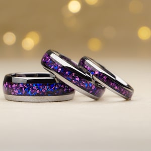Matching Alexandrite Tungsten Rings - 4MM, 6MM or 8MM width - Purple Lab Created Alexandrite, Unique Matching Wedding bands, Purple Rings,