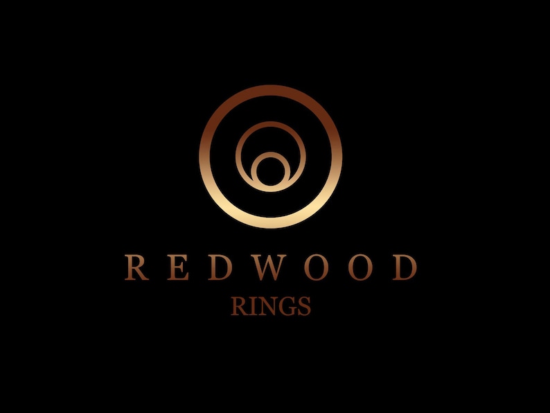 May include: A logo for Redwood Rings, featuring a stylised image of three concentric circles in gold on a black background.
