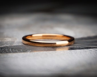 Rose Gold Ring, Polished Tungsten Band, Women's Stackable Ring, Minimalist Promise Ring, 2mm Simple Wedding Band, Anniversary Gift, Jewelry