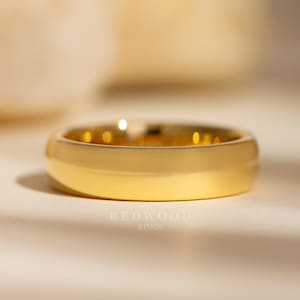 Gold Tungsten Wedding Ring, 6MM Polished Yellow Gold Ring, Men&#39;s Ring, Women&#39;s Band, Anniversary, Engagement Ring