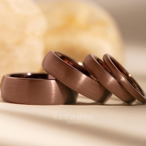 Brown Tungsten Ring, Wedding Band - 2MM, 4MM, 6MM or 8MM width - chocolate comfort fit, Tungsten Carbide, Mens Womens, Engagement ring,