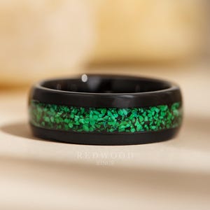 Black Malachite Ring, Green Gemstone Tungsten Ring, Anniversary Gift, Green Ring, Mens Wedding Band, Promise Ring, 8MM