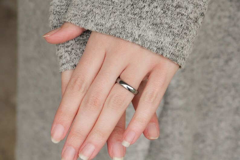 Silver Ring Set, Matching Wedding Bands, 8MM Ring, 4MM Band, Couples Rings, His and Hers Wedding Band, Tungsten Engagement Rings image 5