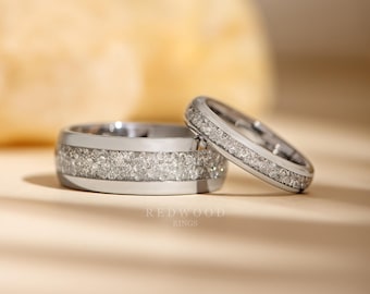Diamond Ring Set, Matching Wedding Bands, 8MM Ring, 4MM Band, Couples Rings, His and Hers Wedding Band, Lab Grown Diamonds, Tungsten Rings