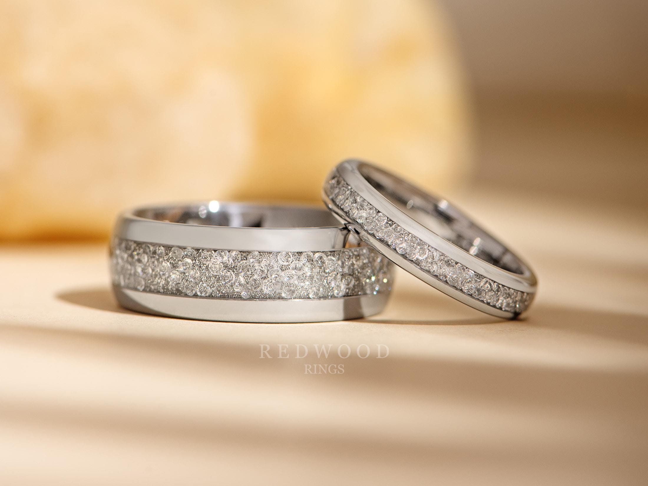 Diamond Ring Set, Matching Wedding Bands, 8MM Ring, 4MM Band, Couples ...