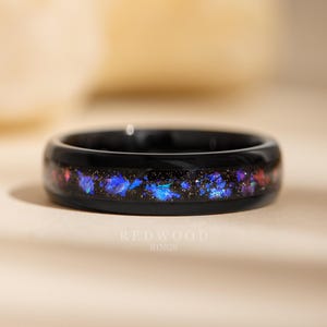 Galaxy Ring, Nebula Tungsten Wedding Band, 6mm Width Ring, Purple Blue with Stars Inlay, Engagement Ring, Men&#39;s Black Ring, Women&#39;s Band