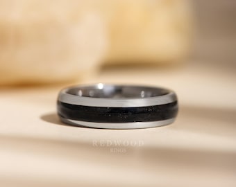 Onyx Ring, Black and Silver Wedding Band, Polished Tungsten Band, Engagement Ring , Black Ring, Promise Ring 6MM, Unique Ring, Men's Ring