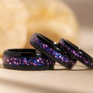 Matching Black Alexandrite Tungsten Rings - 4MM, 6MM or 8MM width - Purple Lab Created Alexandrite, Unique Matching Purple Wedding bands