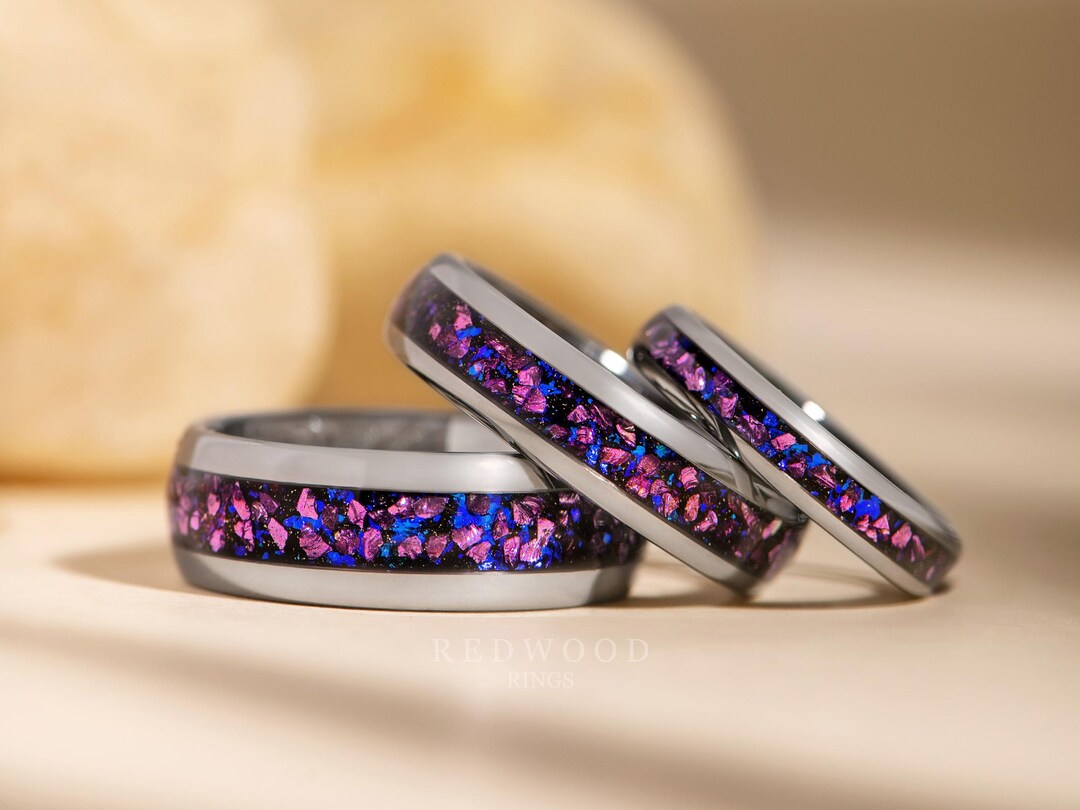 Matching Alexandrite Rings: Purple Blue Tungsten Bands, 4MM 6MM 8MM - Etsy
