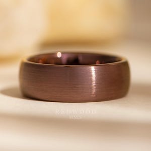 Brown Tungsten Ring, Brushed Wedding Band, 8MM Width Ring, Chocolate Band, Comfort Fit Ring, Tungsten Carbide Band, Men&#39;s Engagement ring