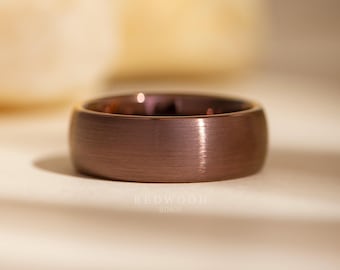 Brown Tungsten Ring, Brushed Wedding Band, 8MM Width Ring, Chocolate Band, Comfort Fit Ring, Tungsten Carbide Band, Men&#39;s Engagement ring