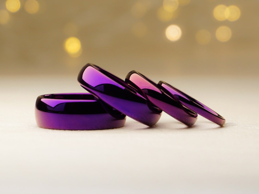 Matching Purple Polished Rings 2MM, 4MM, 6MM or 8MM Width Purple Plated ...