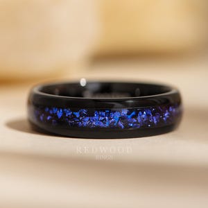 Men&#39;s Sapphire Ring, Tungsten Ring,  Blue Gemstone Inlay, 6MM Width Wedding Band, Black Ring, Blue Ring 6MM, Lab Created Sapphire Ring