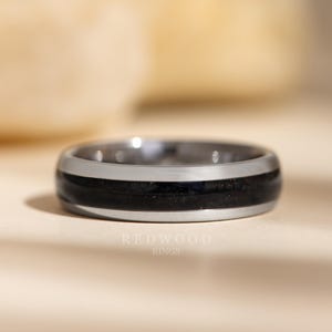 Onyx Ring, Black and Silver Wedding Band, Polished Tungsten Band, Engagement Ring , Black Ring, Promise Ring 6MM, Unique Ring, Men&#39;s Ring