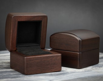 Scatola Porta Anelli In Legno Di Noce Con Interno In Velluto - 50x50x35 Mm, Porta Gioielli Per Proposta E Matrimonio