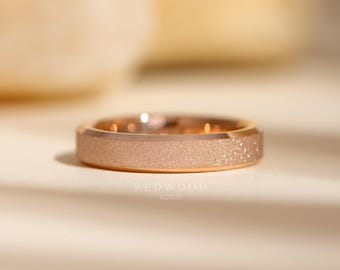 Rose Gold Tungsten Ring, Sandblasted Ring, Wedding Band, 4MM Ring, Men's Ring, Women's Engagement Ring, Promise Ring, Sparkle Jewelry