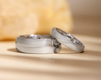 Silver Ring Set, Matching Wedding Bands, 8MM Ring, 4MM Band, Couples Rings, His and Hers Wedding Band, Tungsten Engagement Rings