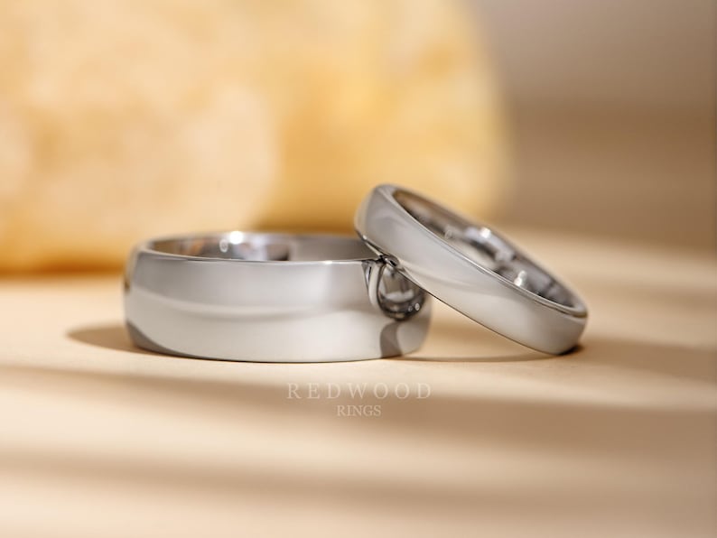 Silver Ring Set, Matching Wedding Bands, 8MM Ring, 4MM Band, Couples Rings, His and Hers Wedding Band, Tungsten Engagement Rings image 1