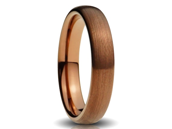 Brown Tungsten Ring Brushed Wedding Band 4MM Ring Comfort Fit
