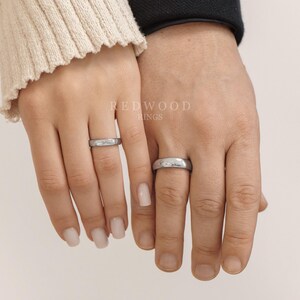 Silver Ring Set, Matching Wedding Bands, 8MM Ring, 4MM Band, Couples Rings, His and Hers Wedding Band, Tungsten Engagement Rings image 2