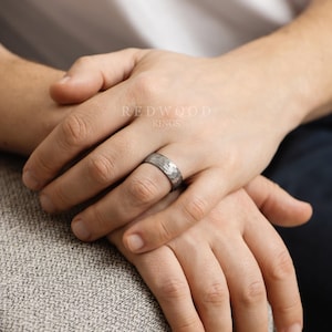 Silver Hammered Tungsten Ring, 8MM Width - Comfort Fit, Rugged Texture, Mens Tungsten Ring, Mens Engagement Band, Un-Plated Silver Band