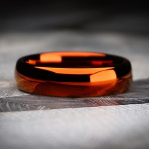 Orange Polished Tungsten Ring, 6mm Shiny Minimalist Ring, 6MM Orange Red Wedding Band, Anniversary Gift, Unique Fashion Ring, Engagement