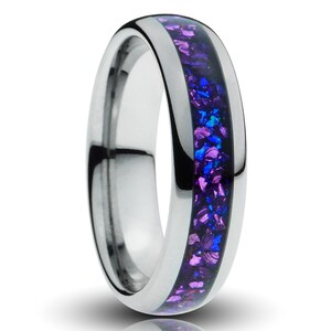 Silver Alexandrite gemstone tungsten ring 6mm lab grown purple alexandrite inlay amethyst comfort fit mens wedding band cutout etsy