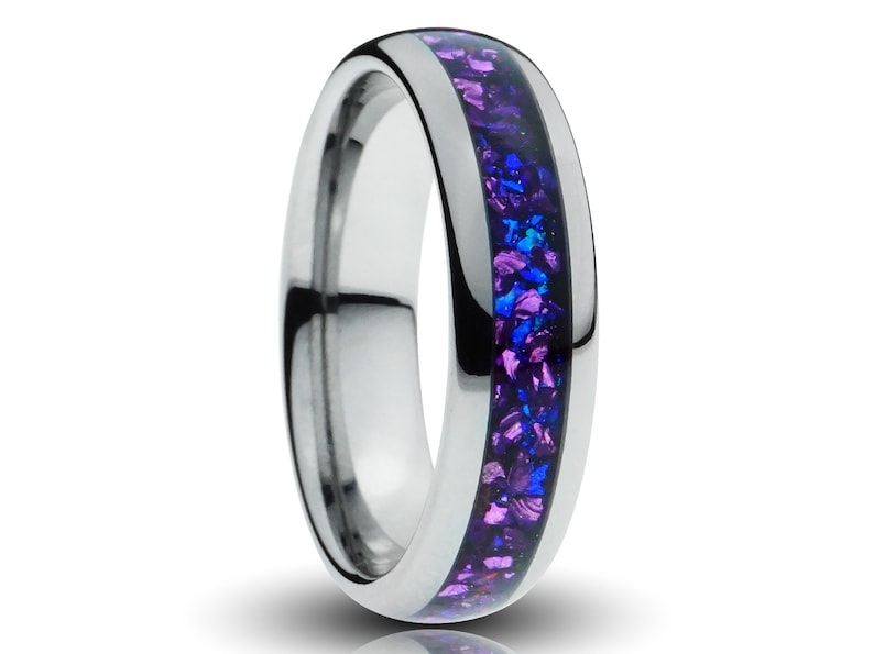 Silver Alexandrite gemstone tungsten ring 6mm lab grown purple alexandrite inlay amethyst comfort fit mens wedding band cutout etsy