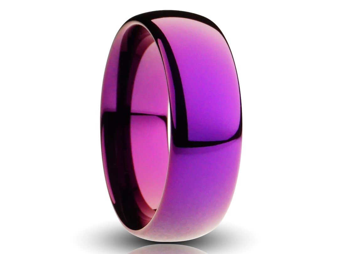 Purple Tungsten Ring, Polished 8MM Wedding Ring, Fuchsia Colored Band