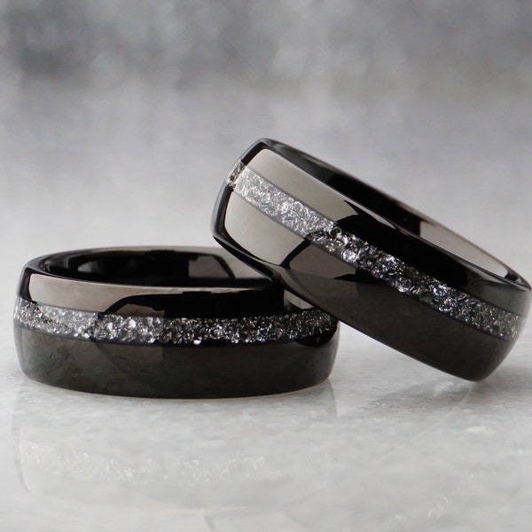 Black Lab Diamond Ring, Wedding Band, Engagement Ring, Men's Ring, Tungsten Band, Women's Ring, Promise Anniversary Band, Diamond Jewelry