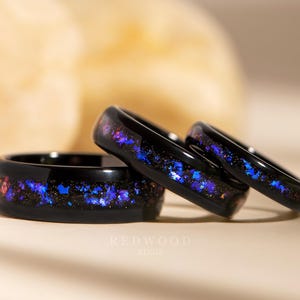 マッチングギャラクシー結婚指輪 - 幅4 MM、6 MM、または8 MM - ギャラクシー星雲インレイ付きブラックタングステンカーバイド、マッチングエンゲージリング