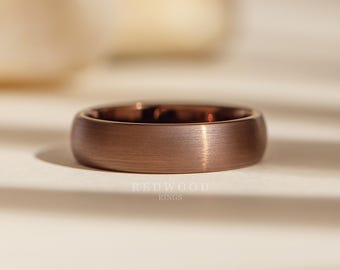Brown Tungsten Ring, Wedding Band, 6MM Ring , Brushed Comfort Fit Band, Tungsten Carbide Ring, Men&#39;s Women&#39;s, Anniversary, Engagement ring,