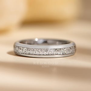 Lab Diamond Birthstone Ring, Silver Tungsten Ring, 4MM Band, Women&#39;s Ring, Wedding Ring, Silver Ring, Engagement Ring, Minimalist Ring