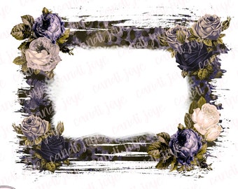 Rose Frame PNG - Floral Frame Clipart - Leopard Sublimation PNG - Picture Frame PNG - Vintage Floral Frame - Leopard Print Png