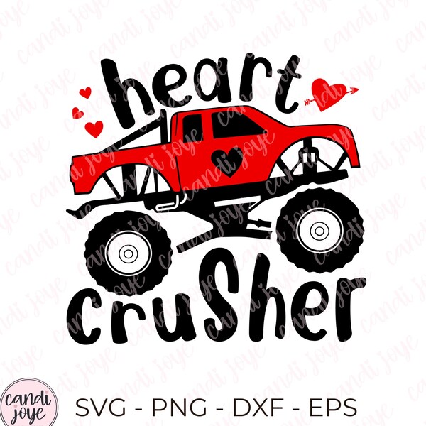 Kids SVG - Valentine SVG - Monster Truck SVG - Heart Crusher Svg - Kids Valentine Shirt Design - Valentine Png Sublimation - Valentine's Day