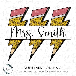 Teacher Name PNG, Pencil Lightning Bolt PNG, Teacher Sublimation Design, Leopard Teacher Shirt Design, Back to School PNG