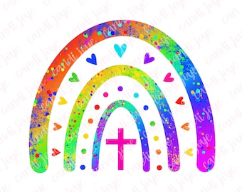 Arc-en-ciel PNG - Christian PNG - religieux PNG Clipart - Croix arc-en-ciel de Jésus - coeur arc-en-ciel - Foi Sublimation Design - Planification numérique