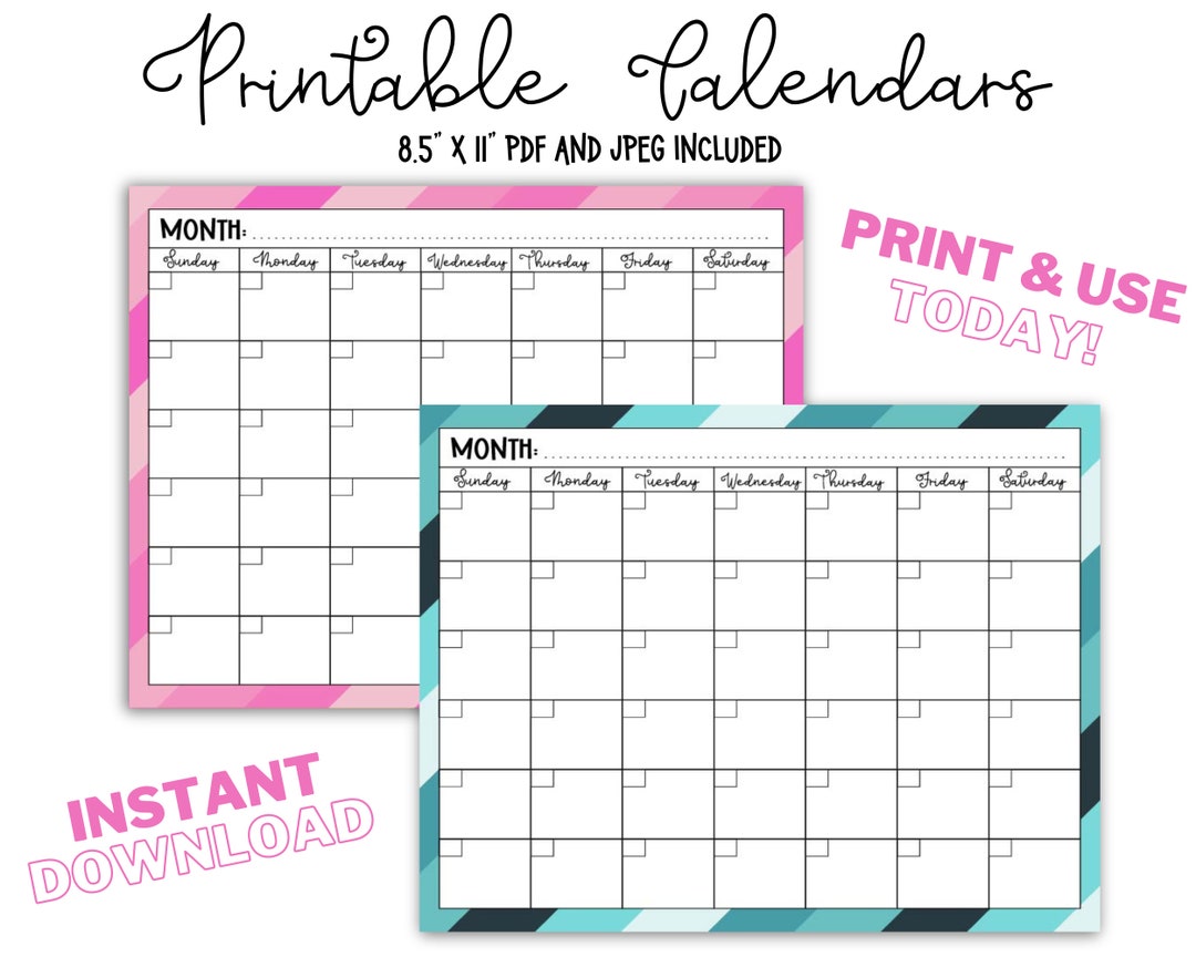 Printable Custom Calendar PDF Digital Calendar Template Editable