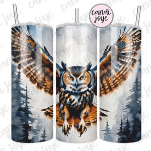 Owl 20oz Tumbler Wrap PNG, Winter Owl Sublimation Design Digital Download, Forest Night Owl 20oz Skinny Straight Tumbler Wrap PNG