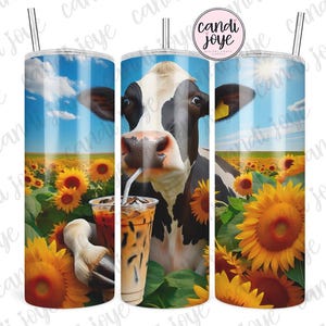 Western Tumbler Wrap PNG, Dairy Cow Tumbler Wrap PNG, Farm Girl Sublimation Design, Funny Iced Coffee Cow 20oz Straight Tumbler Wrap PNG