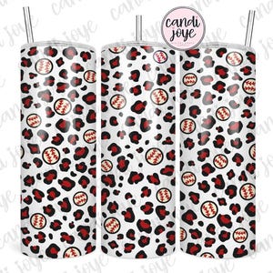 Baseball 20oz Tumbler Wrap PNG, Leopard Print Sublimation Design Digital Download, Sports 20oz Skinny Straight Tumbler Wrap PNG, Seamless