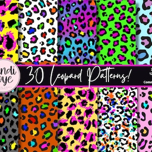 Rainbow Leopard Digital Paper Pack - Neon Cheetah Print Digital Scrapbook Paper - Pastel Animal Digital Paper - Neon Rainbow Leopard Pattern