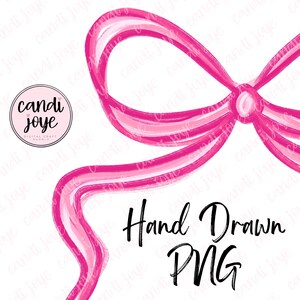 May include: A hand-drawn pink bow illustration with a watercolour effect. The bow has multiple layers of pink shades and the text "Hand Drawn PNG" in black script. A circular logo with the text "candi joye" is in the upper left corner.