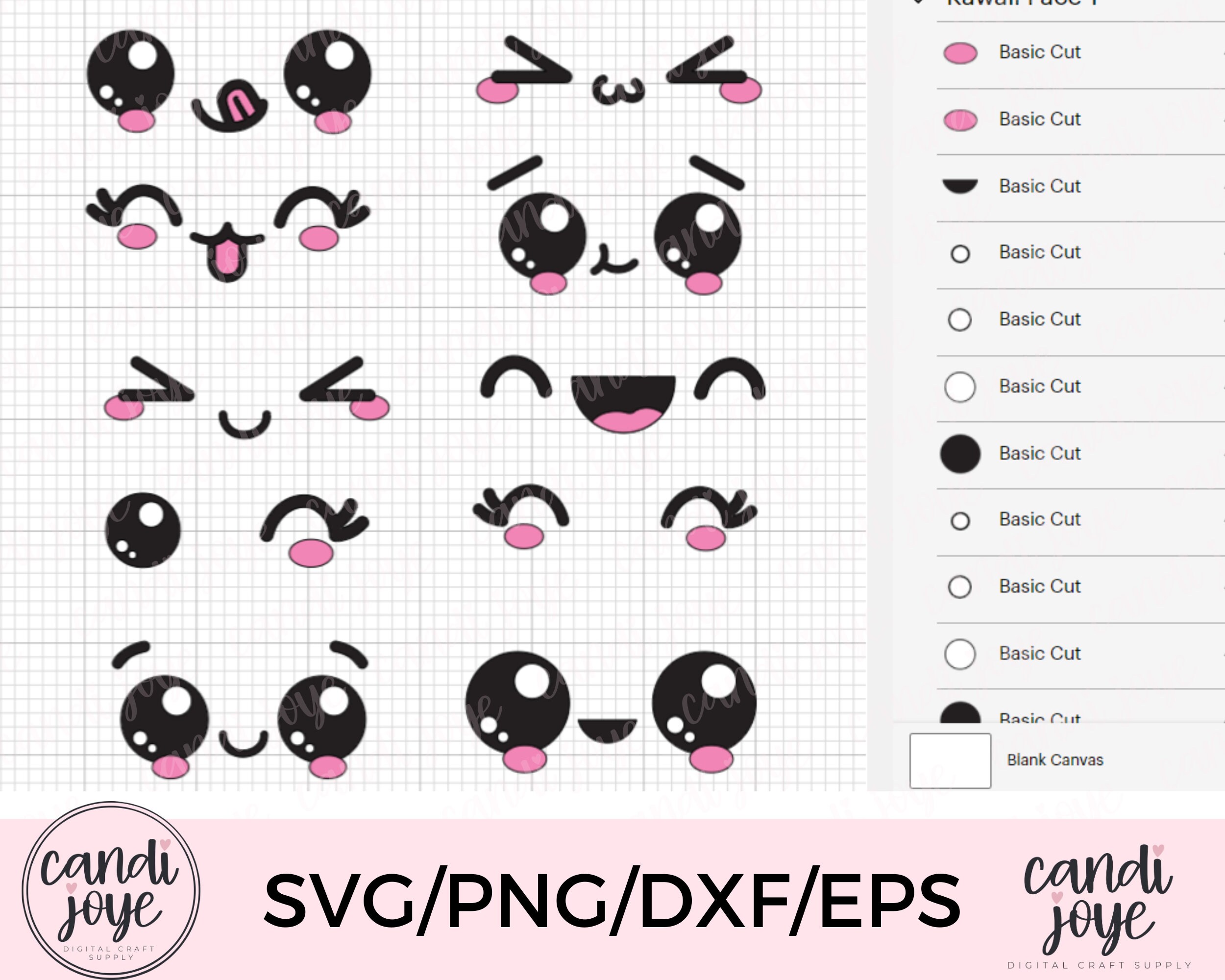 Cute Kawaii SVG - Kawaii Face SVG Bundle - Kawaii Clipart - Cartoon ...