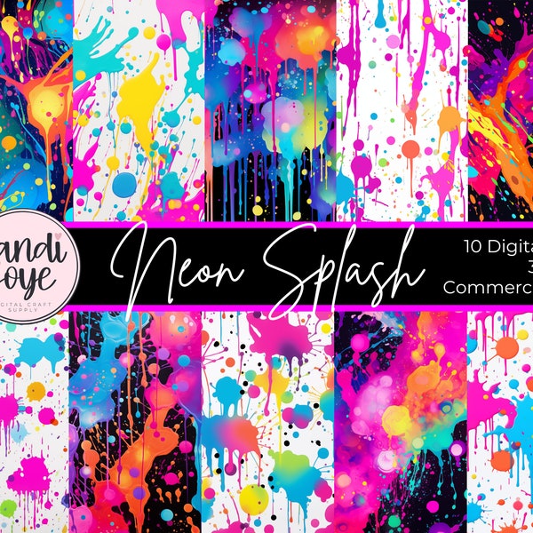 Neon-Farbspritzer-Digitalpapiere - Farbspritzer-Digital-Scrapbooking - Farbspritzer-Digitalhintergründe - Buntes digitales Papierpaket