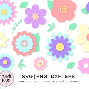 Flower SVG - Floral Layered SVG - Paper Flower SVG - Flower Cut File Svg Bundle - Flower Clipart - Spring Svg - Leaves Svg