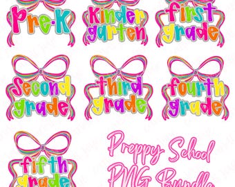 Preppy Back to School Bundle PNG, First Day of School Designs, School Coquette PNG, Preppy School PNG, Kids Shirt Png, Preschool Png