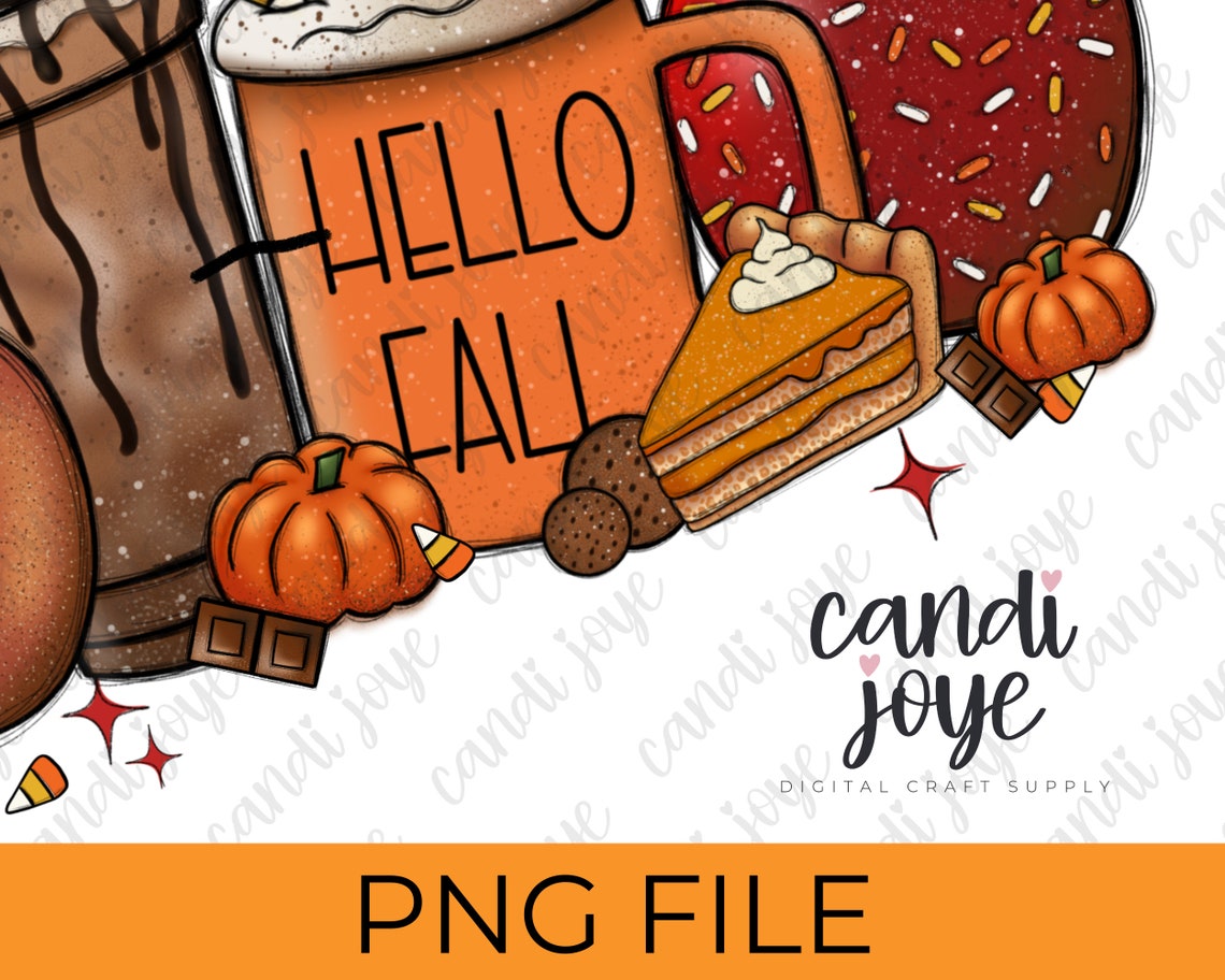 Hello Fall Coffee PNG - Candy Corn Cupcake Sublimation Design - Pumpkin ...